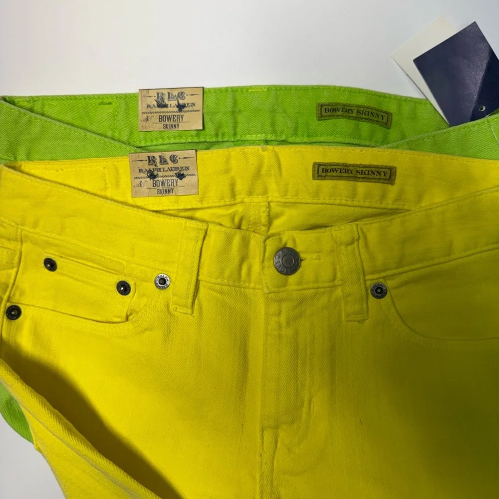 Lot Of 2 Ralph Lauren Bowery Skinny Jeans Girls 12 Big Pony  Yellow /green NWT